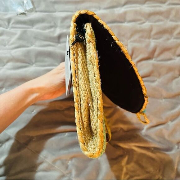 AMERICA & BEYOND Sunset Striped Staw Woven Jute Clutch Purse Tan Blue OS NWT - Picture 9 of 12